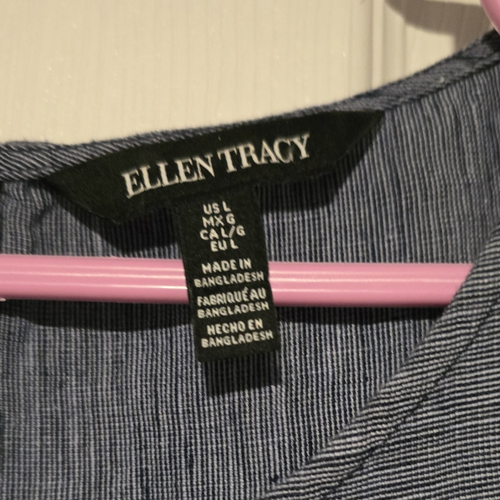 Ellen Tracy Sleeveless Tank-style Linen  Blouse Top In Heathered Blue. - Picture 6 of 6